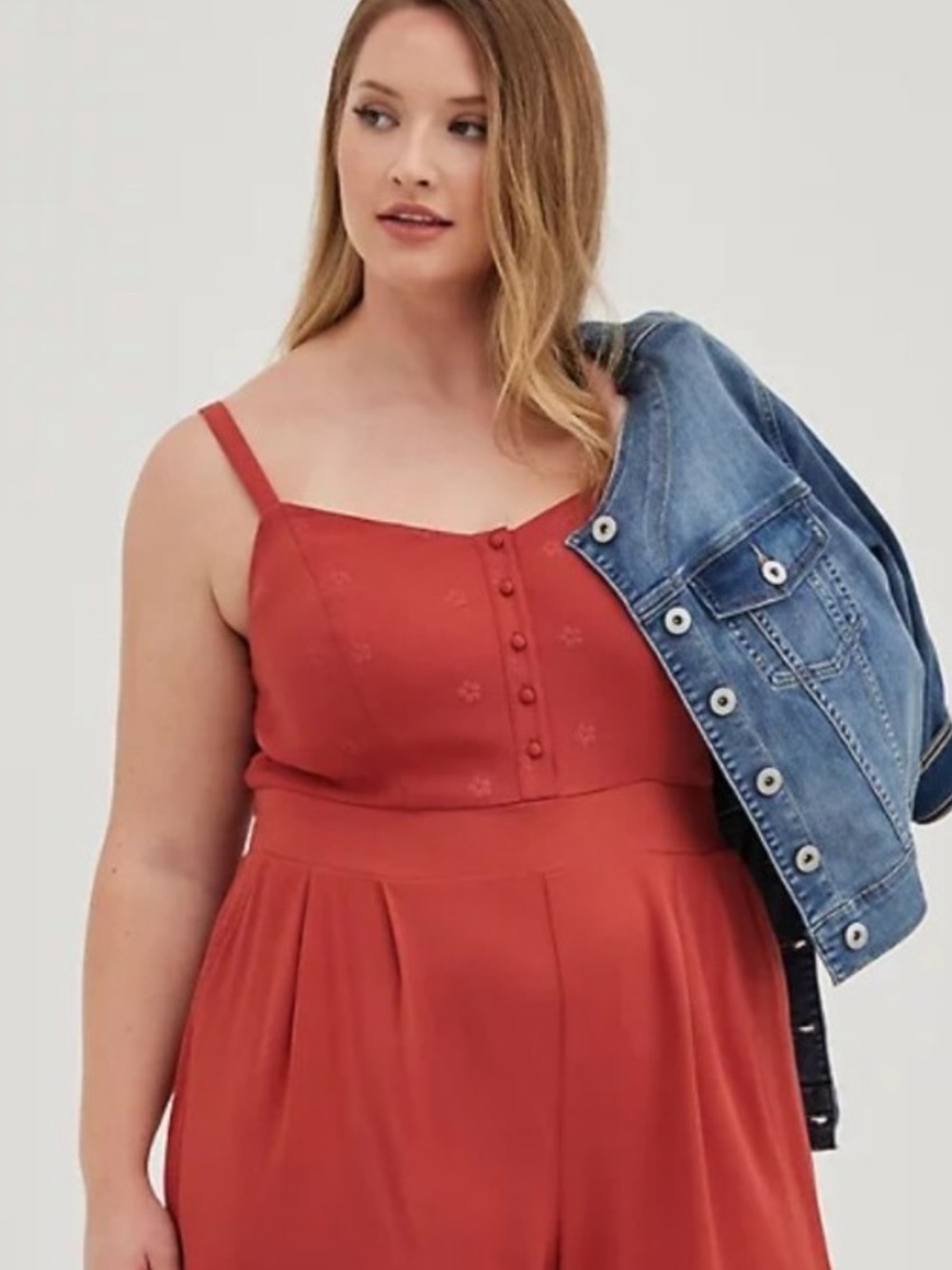 Torrid V-Neck Romper - Eyelet Stretch Challis Rust. 3x